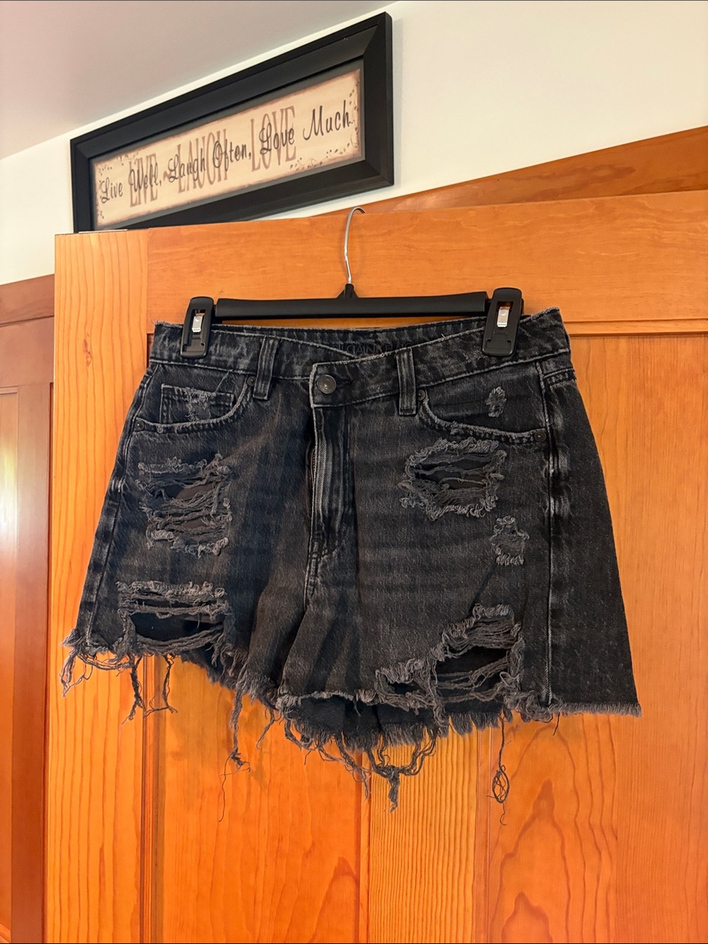 American Eagle Outfitters Black Distressed Denim Shorts